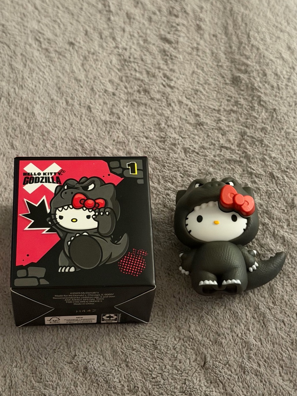 Hello Kitty Godzilla Figure - Black with Red Bow